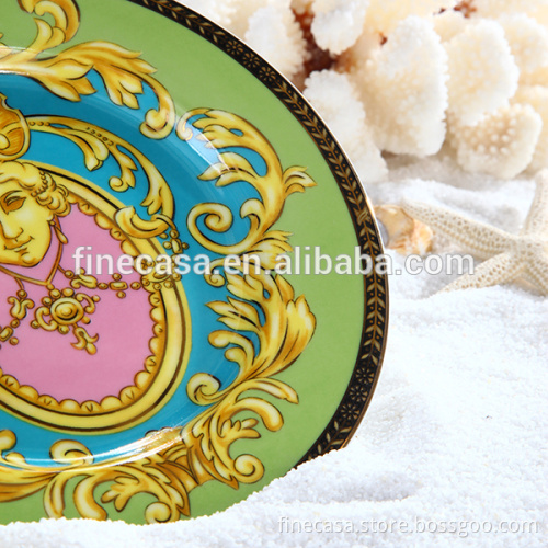 7.5 Inches Luxury Fine Hyper White Porcelain Gold Rim Plate of Sea Goddness